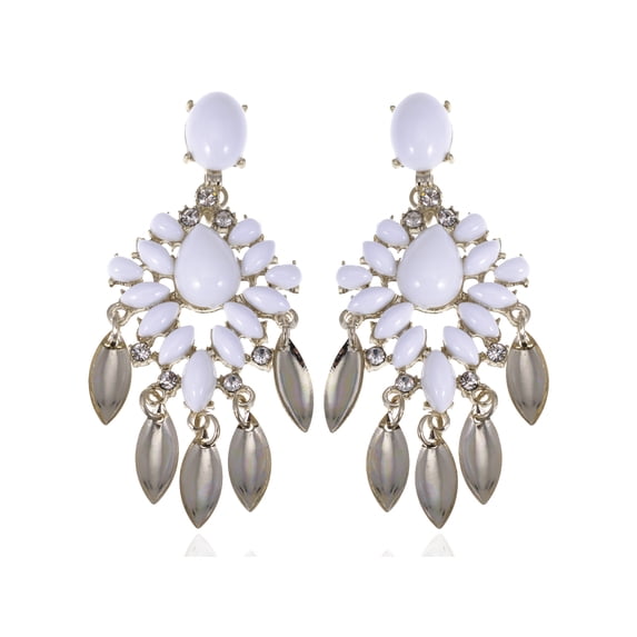 Alilang Royal Golden Tone Chalky White Bead White Rhinestone Fashion Earrings