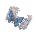 thumbnail image 1 of Alilang Silver Tone Blue Enamel Floral Crystal Rhinestone Flower Butterfly Cuff Bangle Bracelet, 1 of 5