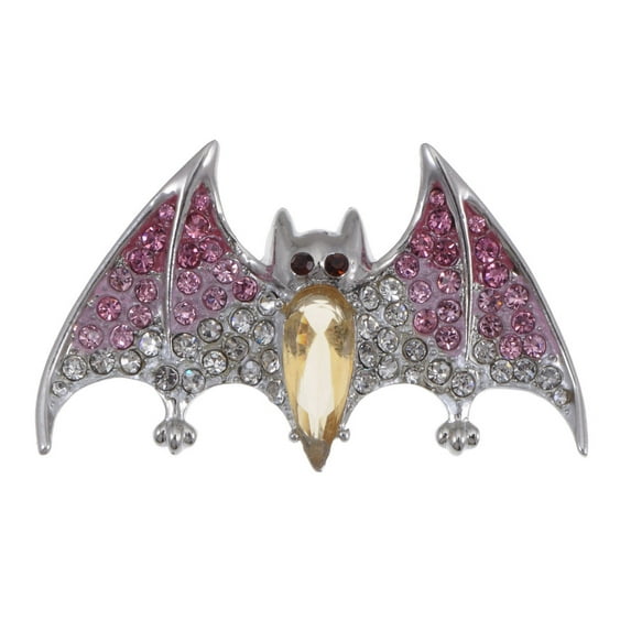 Alilang Silver Tone Halloween Ombre Pink Vampire Bat Wing Crystal Rhinestone Animal Brooch Pin, Pink