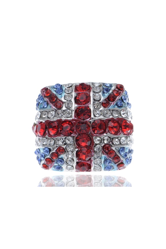 Silver Toned Rhinestone British Invasion England UK Union Jack Flag Ginger Costume Ring