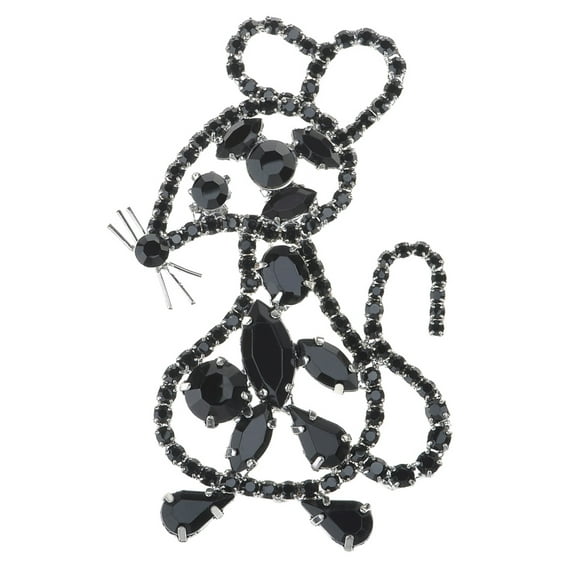 Alilang Silvery Outline Mouse Jet Black Crystal Rhinestone Fashionable Style Pin Brooch