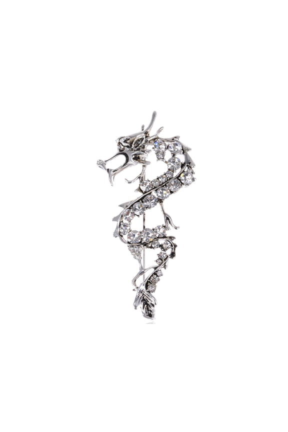Alilang Silvery Tone Asian Clear Rhinestone Flying Dragon Fashion Pin Brooch