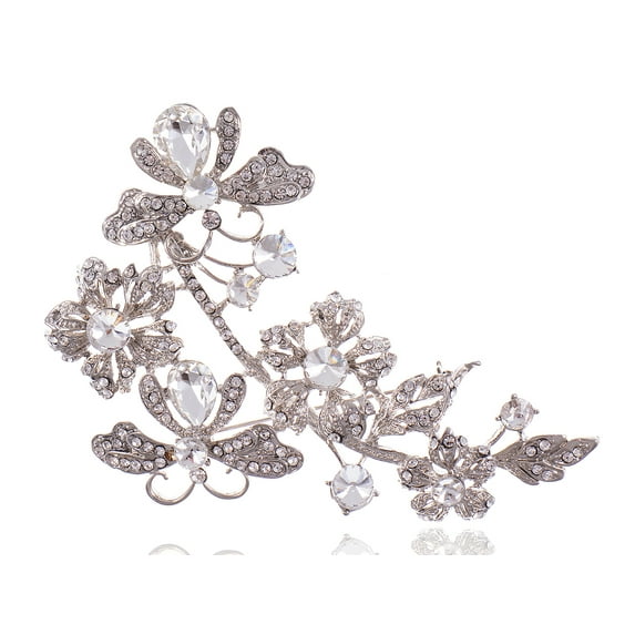 Alilang Silvery Tone Clear Crystal Rhinestone Floral Flower Branch Pin Brooch