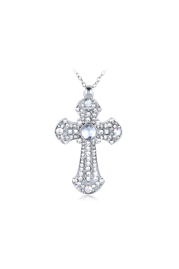 Alilang Silvery Tone Clear Crystal Rhinestones Celtic Holy Relic Cross Pendant Necklace