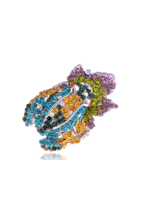 Silvery Tone Colorful Crystal Rhinestone Frog Animal Adjustable Ring