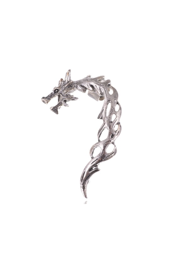 Alilang Silvery Tone Dragon Fury Battleground Shimmering Finish Flame Esque Earring Cuff