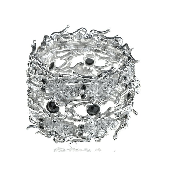 Alilang Silvery Tone Metal Crystal Rhinestone Crawling Spider Family Bracelet Bangle Cuff