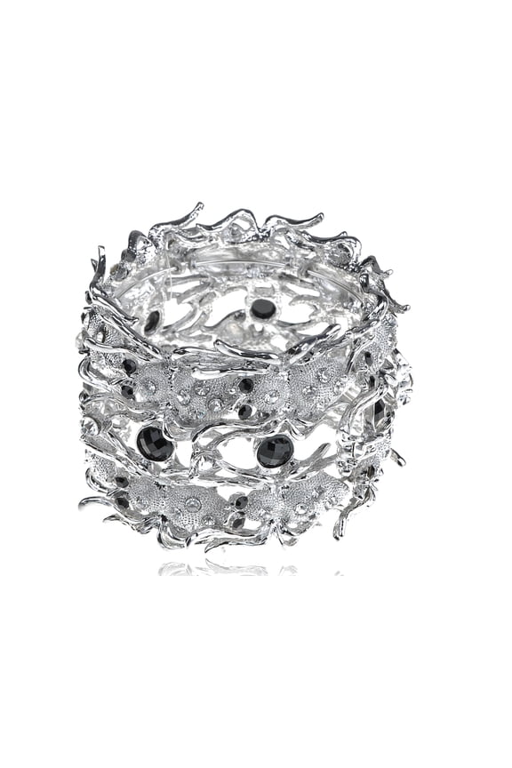 Silvery Tone Metal Crystal Rhinestone Crawling Spider Family Bracelet Bangle Cuff