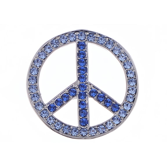 Alilang Silvery Tone Shine Blue Crystal Rhinestones Hippie Peace Sign Brooch Pin Pendent