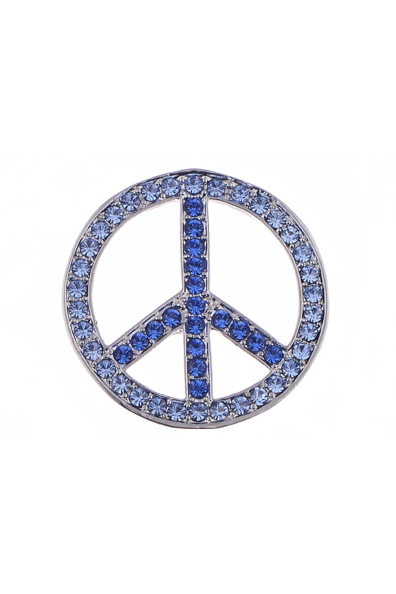 Alilang Silvery Tone Shine Blue Crystal Rhinestones Hippie Peace Sign Brooch Pin Pendent