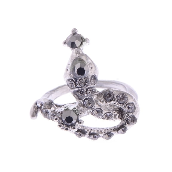 Alilang Silvery Tone Shiny Grey Black Crystal Rhinestones Serpent Snake Statement Ring, Grey