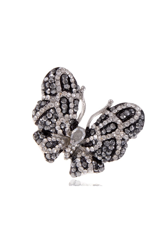 Synthetic Jet Black Clear Crystal Rhinestone White Flying Wing Fly Butterfly Custom Ring