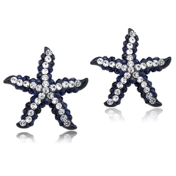 Alilang Synthetic Jet Black Color Playful Dancing Starfish Crystal Rhinestone Element Stud Earrings