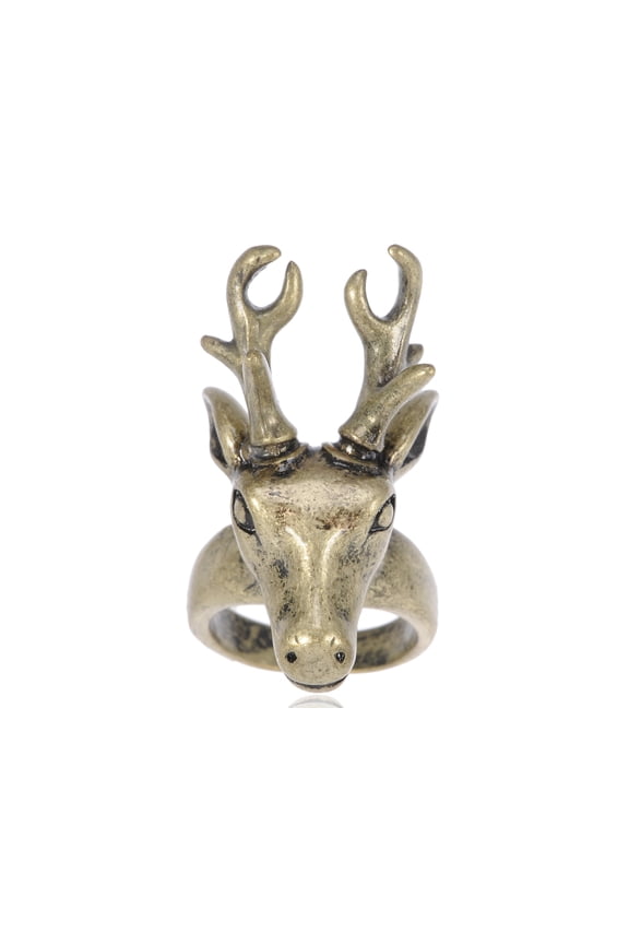 Unisex Antique Bronze Tone Two Horn Reindeer Animal Easter Cosplay Ring