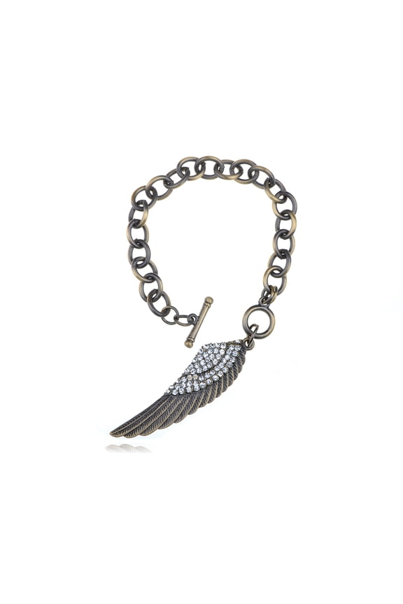 Vintage Chain Feather Bird Wing Bracelet Crystal Rhinestone Cuff Bangle