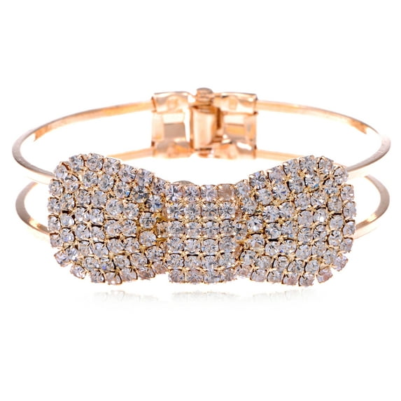 Alilang Vintage Glam Golden Tone Crystal Rhinestone Encrusted Ribbon Bow Loop Cuff Bangle Bracelet