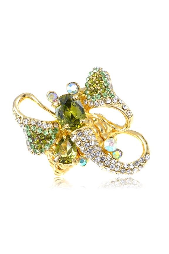 Woman Gold Dragonfly Zircon Stone Peridot Wings Clear Crystal Elastic Adjustable Ring
