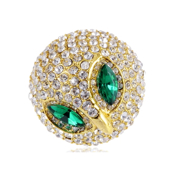 Alilang Women Creative Curious Green Emerald Eyes Clear Crystal Chick Ring