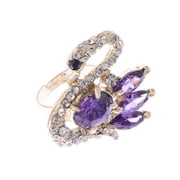 Alilang Women Gold Purple Crystal Rhinestone Swan Bird Statement Rings