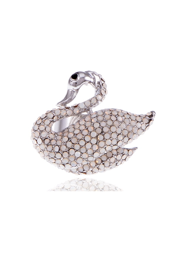Womens Adjustable Silvery Tone White Opal Colored Rhinestones Swan Duck Bird Ring