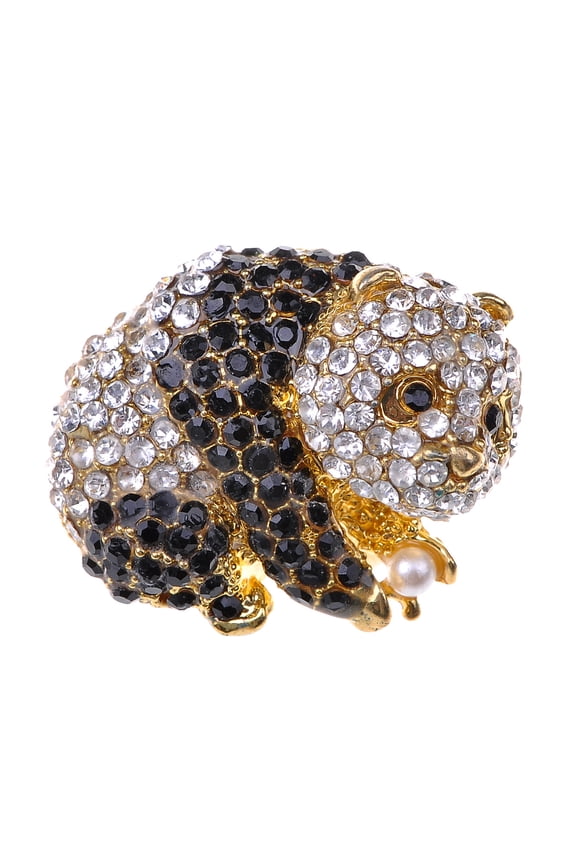 Womens Adjustable Yellow Golden Tone Faux Pearl Panda Bear Ring