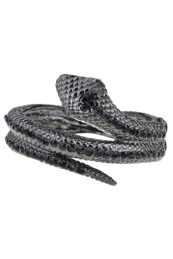 Womens Gunmetal Tone Black Rhinestones Antique Snake Wrap Bangle Bracelet