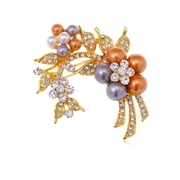Alilang Womens Yellow Golden Tone Clear Rhinestones Faux Pearls Floral Flower Brooch Pin