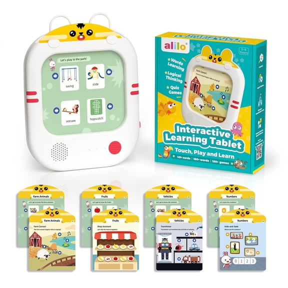 Alilo Screen-Free Learning Tablet for Toddlers 2-5, Educational Toy with 47 Double-Sided Cards, 180+ Words & Logic Games, Gift for Boys Girls