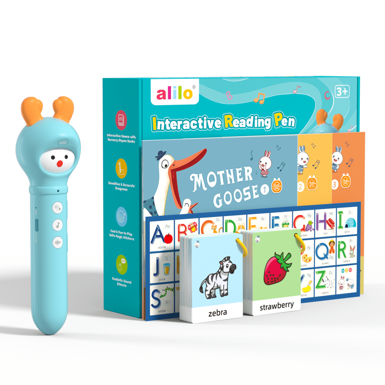 alilo Talking Pen for Kids Ages 2-6 | Educational Electronic Toy with 3 Interactive Books, 100 Flashcards, ABCs & Piano Card | Early Learning Gift for Toddlers, Boys and Girls