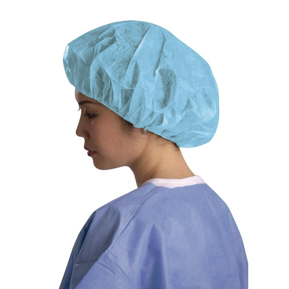 Alimed Single Ply Polypropylene Bouffant Caps, 21",Blue - 100 Per Box
