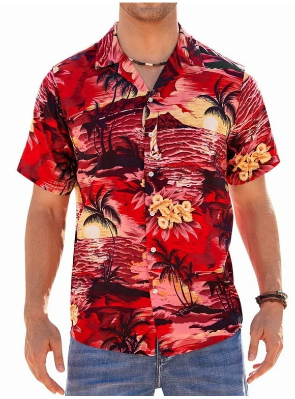 Beach Shirt Short Sleeve Hawaiian Shirts for Men Casual Button Down Shirt