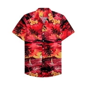Alimens & Gentle 100% Cotton Short Sleeve Hawaiian Shirts for Men Casual Button Down Shirt