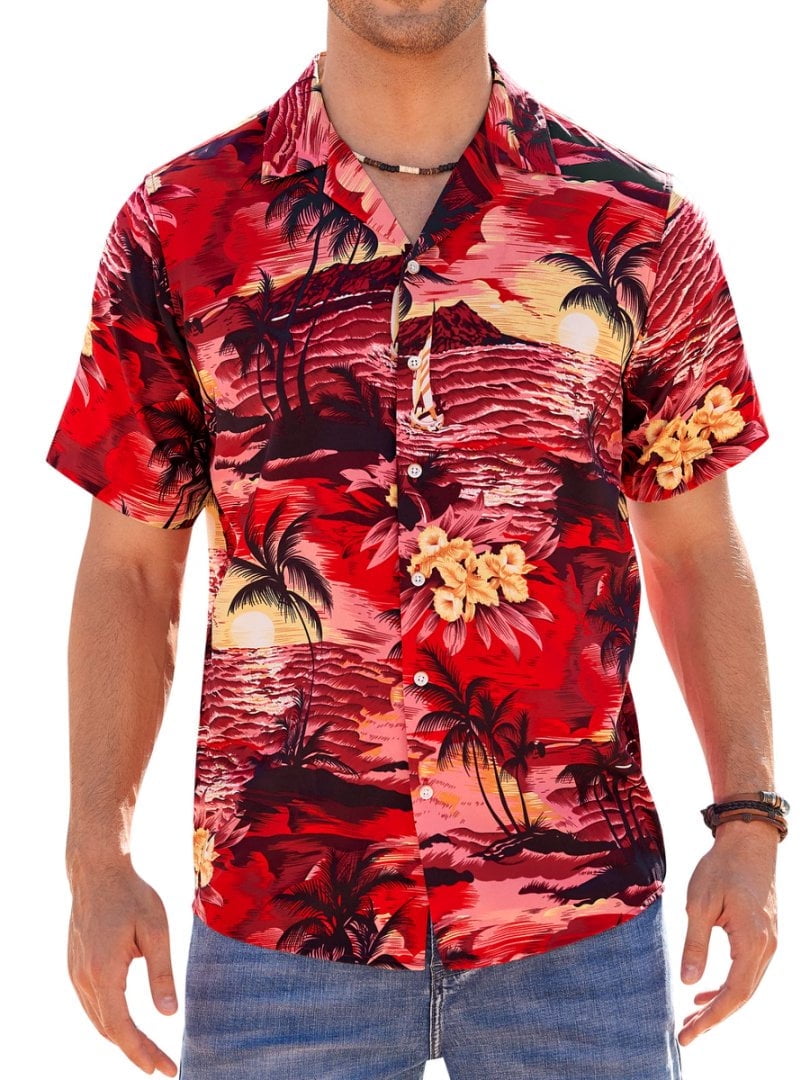 Alimens & Gentle Men's Tropical Aloha 100% Cotton Short Sleeve Hawaiian Shirt, Casual Button Down