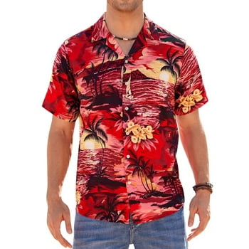 Alimens & Gentle 100% Cotton Short Sleeve Hawaiian Shirts for Men Casual Button Down Shirt