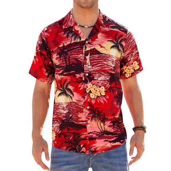 Alimens & Gentle Beach Shirt Short Sleeve Hawaiian Shirts for Men Casual Button Down Shirt
