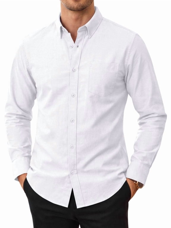 Button Up Shirt Mens Oxford Shirt Casual Long Sleeve White Cotton Dress Shirt For Men