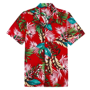 Alimens & Gentle Cotton Short Sleeve Hawaiian Shirts for Men Floral Summer Holiday Shirt