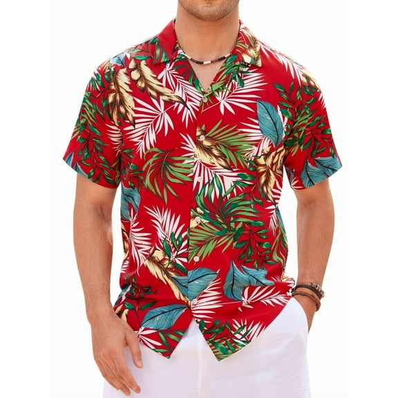 sogami Cotton Short Sleeve Hawaiian Shirts for Men Floral Summer Holiday Shirt