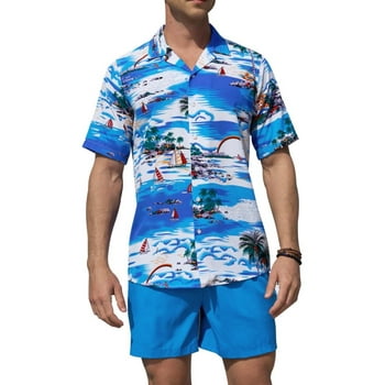 Alimens & Gentle Hawaiian Shirts for Men Short Sleeve Beach Vacation Party Aloha Shirt
