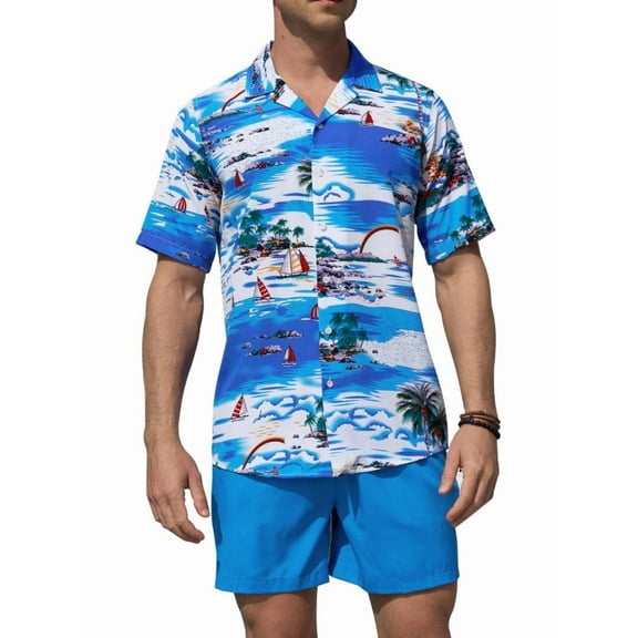 Alimens & Gentle Hawaiian Shirts for Men Short Sleeve Beach Vacation Party Aloha Shirt