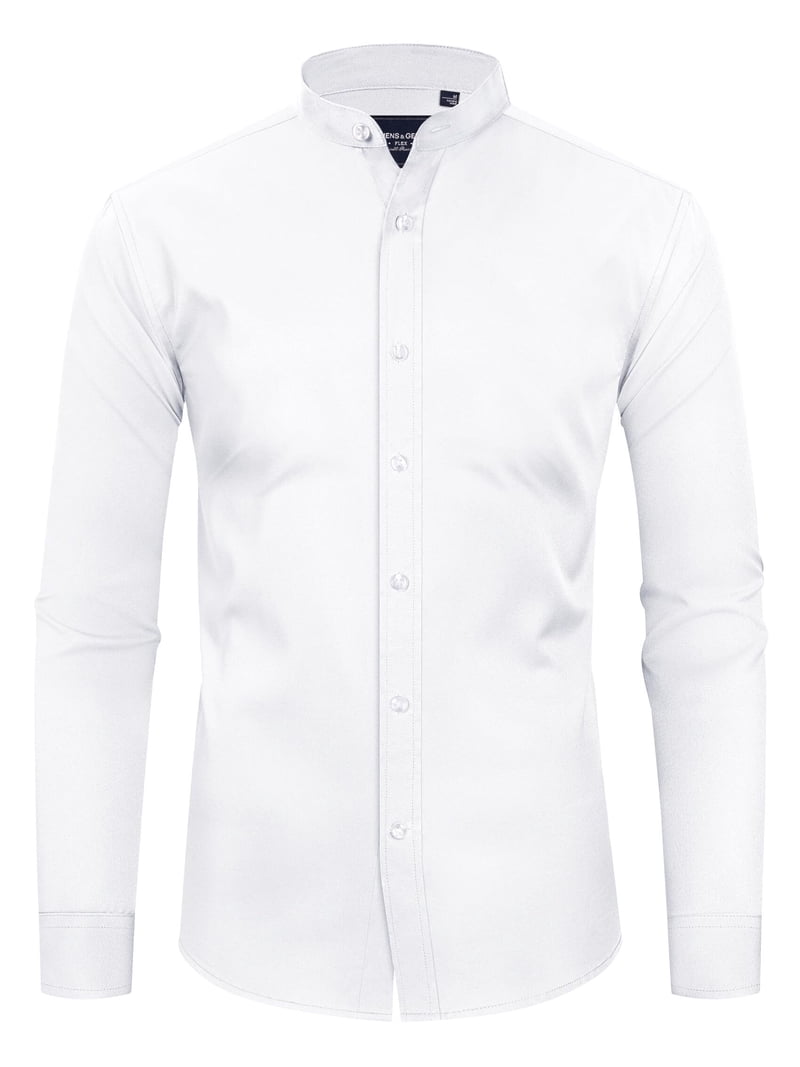 Alimens Gentle Long Sleeve Banded Collar Dress Shirts for Men