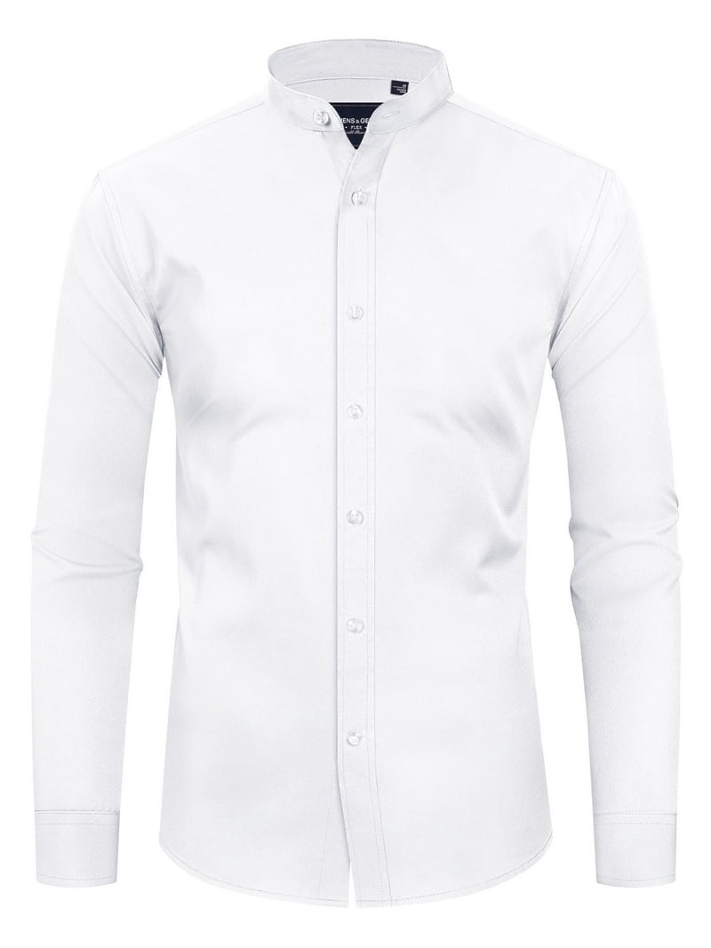 white christmas dresses Men's Black Short Sleeve Banded Collar Service Shirt main image 1