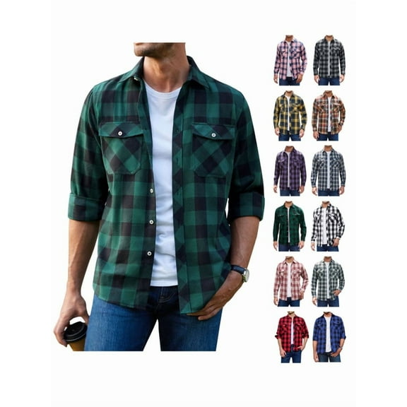 sogami Long Sleeve Buffalo Plaid Shirt for Men Regular Fit Comfortable