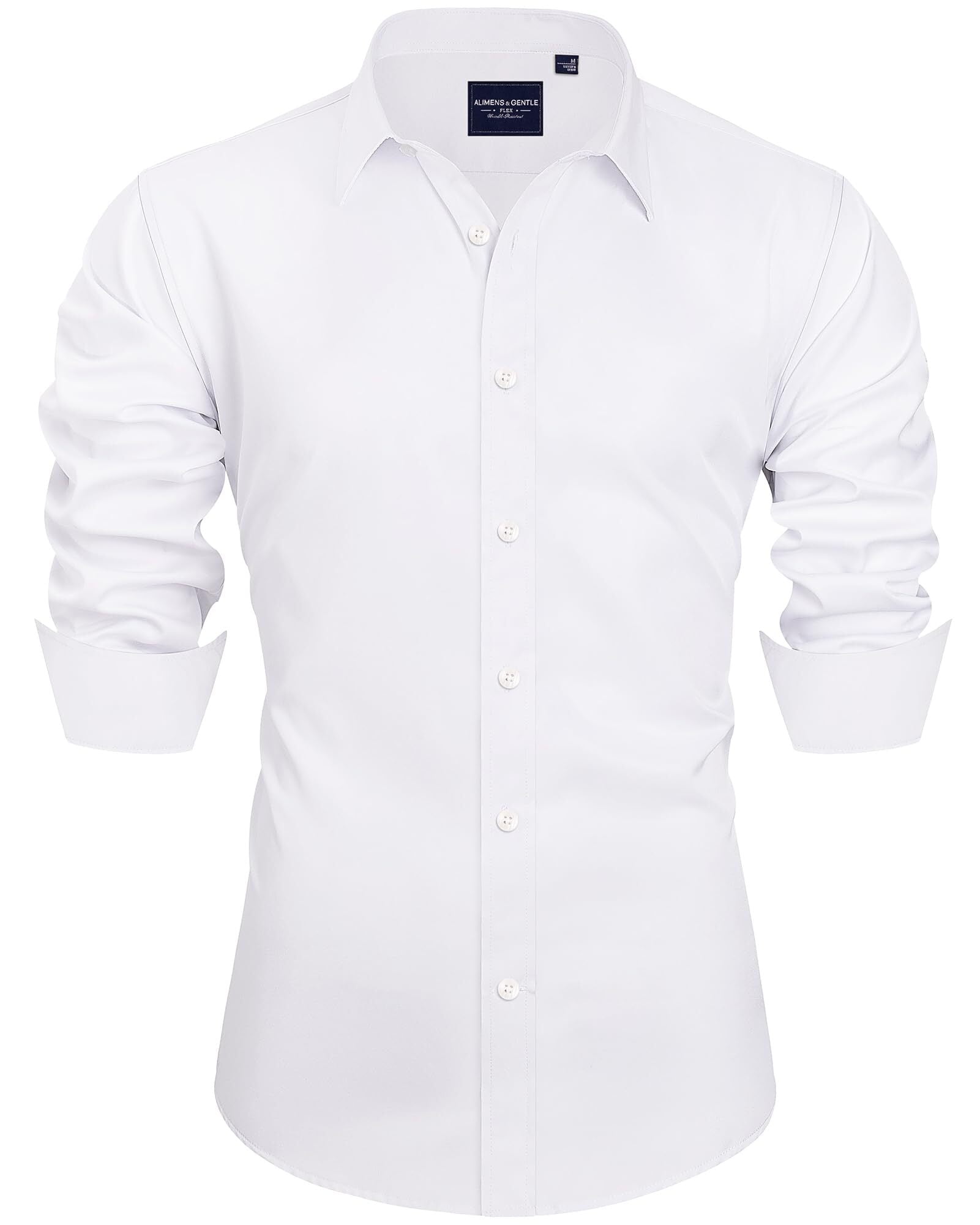 Alimens & Gentle Long Sleeve Formal Dress Shirts for Men Stretch Cotton ...