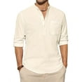 thumbnail image 1 of sogami Long Sleeve Linen Henley Shirts for Men Casual Hawiian Shirt with Pocket, 1 of 6