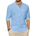 thumbnail image 1 of sogami Long Sleeve Linen Henley Shirts for Men Casual Hawiian Shirt with Pocket, 1 of 6