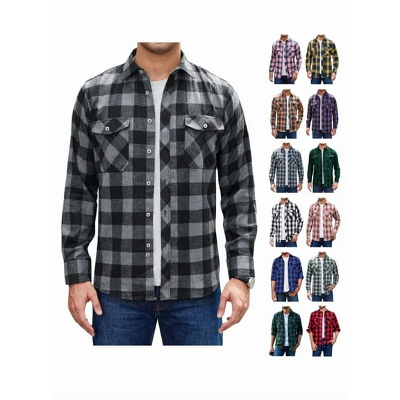 sogami Long Sleeve Plaid Buffalo Shirt for Men Button Down Male Regular Fit