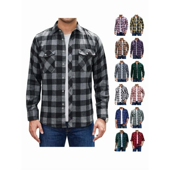 sogami Long Sleeve Plaid Buffalo Shirt for Men Button Down Male Regular Fit