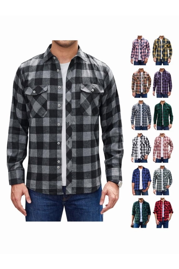 Long Sleeve Plaid Buffalo Shirt for Men Button Down Male Regular Fit