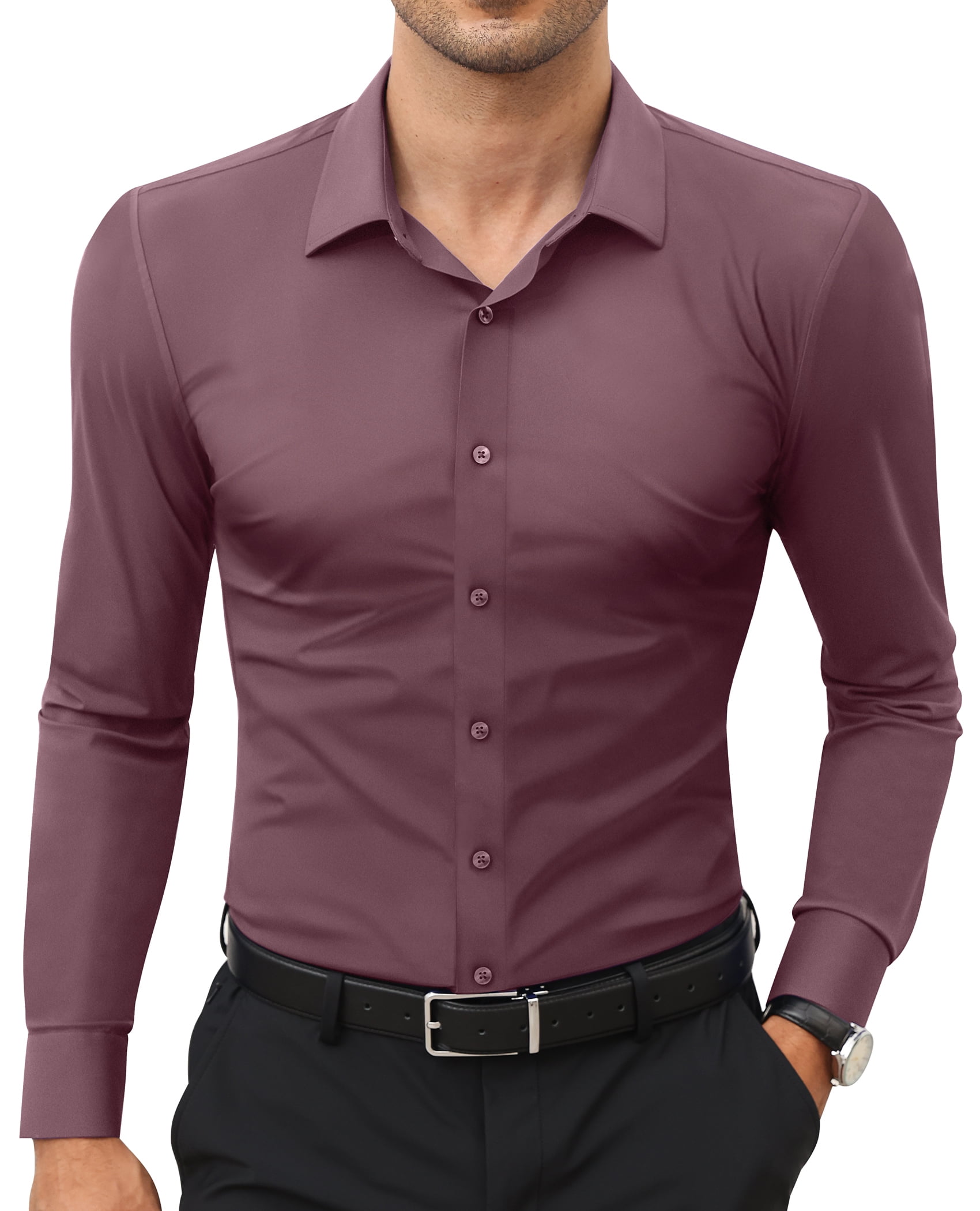 Alimens & Gentle Long Sleeve Stretch Dress Shirt for Men Solid Business ...